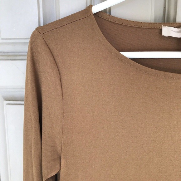 Forever 21 Sheath Dress SzM Tan Spandex Long Sleeves Slit Side Midi Pre-Owned - Picture 6 of 10